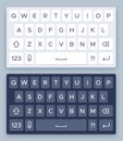 Smartphone keyboard. Mobile phone white and black screen keypad with english qwerty alphabet realistic vector isolated