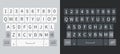 Smartphone keyboard. White and black keyboards mobile phone, buttons alphabet on screen device. Ui keypad mockup vector