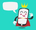 Smartphone king mascot character say hallo in flat funny style with bubble speech template Royalty Free Stock Photo