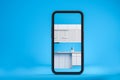 Smartphone and kitchen interior on the screen. Copy space Royalty Free Stock Photo