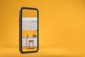 Smartphone and kitchen interior on the screen. Copy space Royalty Free Stock Photo