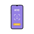 Smartphone KYC verification interface. Secure KYC technology safe user identification mobile biometric service. Royalty Free Stock Photo