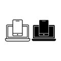 Smartphone on Laptop Black Icon Bundle for Multi Device and Digital Sync Royalty Free Stock Photo