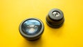 Smartphone lens close up on yeliow background Royalty Free Stock Photo