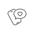 Smartphone with like button. Cell phone with like and heart emoji speech bubble. Social media like icon on mobile phone Royalty Free Stock Photo