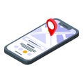 Smartphone location icon isometric vector. Phone map app