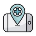 Smartphone location pointer app health care medical line and fill icon