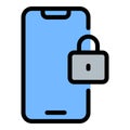 Smartphone Lock icon flat line style illustration representing mobile security and data protection, suitable for cybersecurity,