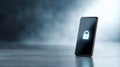 A smartphone with a lock icon on its screen sits in front of a foggy background, symbolizing security and privacy concerns Royalty Free Stock Photo