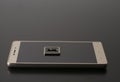 Smartphone with lock, privacy concept, encryption key security. Reliable protection against hacking by hackers