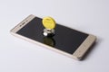 Smartphone with lock, privacy concept, encryption key security. Reliable protection against hacking by hackers