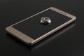 Smartphone with lock, privacy concept, encryption key security. Reliable protection against hacking by hackers