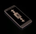 Smartphone with lock, privacy concept, encryption key security. Reliable protection against hacking by hackers