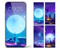 Smartphone lock screen with space, alien planets