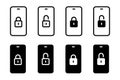Smartphone with lock vector icon set. Phone, gadget security and privacy symbol. Access phone sign Royalty Free Stock Photo