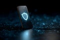 Smartphone locked behind a glowing digital shield, concept of cybersecurity and data protection Royalty Free Stock Photo