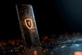 Smartphone locked behind a glowing digital shield, concept of cybersecurity and data protection Royalty Free Stock Photo