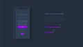 Smartphone with login form for app development. Concept of mobile application. Dark neumorphic design mockup