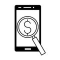 Smartphone magnifying glass dollar symbol