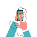 Smartphone in male hand in suit. Vector illustration