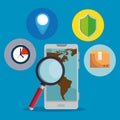 smartphone with map and magnifying glass service