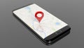 Smartphone with map and red pinpoint on screen Royalty Free Stock Photo