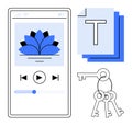 Mobile media player with lotus design, text documents, and keys symbolizing access and information control Royalty Free Stock Photo