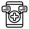 Smartphone with medical message line icon, emergency service concept. Vector graphics. Warning messages and plus cross