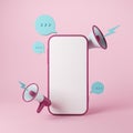 Smartphone and megaphone on pink background, advertisement and marketing. Mockup