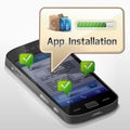 Smartphone with message bubble about app installat