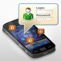 Smartphone with message bubble about login