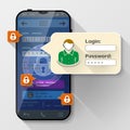 Smartphone with message bubble about login