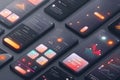 Smartphone mobile app interface mockup with ui active blocks and connections, ack of UI, UX, GUI screens for application Phone