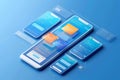 Smartphone mobile app interface mockup with UI, UX, GUI screens for application. Phone display creation of the user interface 3d
