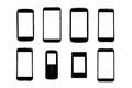 Smartphone and mobile collection in silhouette on white background