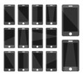 Smartphone, mobile phone icon set, modern flat screen with shadow, black isolated on white background, vector illustration. Royalty Free Stock Photo