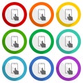 Smartphone, mobile phone vector icons, set of colorful flat design buttons for webdesign and mobile applications Royalty Free Stock Photo