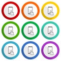 Smartphone, mobile phone vector icons, set of colorful flat design buttons for webdesign and mobile applications Royalty Free Stock Photo