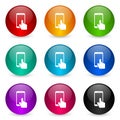 Smartphone, mobile phone vector icons, set of colorful glossy 3d rendering ball buttons in 9 color options Royalty Free Stock Photo