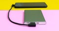 Smartphone mobile phones charging batteries by power bank