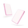Smartphone mock up. Different angle of view to mobile phone. 3d pink template cellphone with transparent shadow