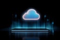Smartphone mock up with glowing cloud symbol above, representing digital storage and data transfer, surrounded by vibrant blue Royalty Free Stock Photo