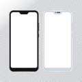 Smartphone mock up on transparent background. Vector mobile phone with empty screens mockup for Android app UI UX design. Black Royalty Free Stock Photo