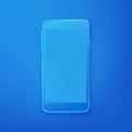 Smartphone mockup design. Vector realistic 3d illustration of blue plastic mobile phone on blue gradient background Royalty Free Stock Photo