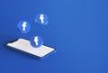 Smartphone mockup with facebook icons in realistic 3D rendering. Blank screen template