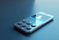 Smartphone mockup with gaming controller buttons on a sleek surface Royalty Free Stock Photo