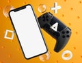 Smartphone Mockup Template Black Gamepad Console Orange Background 3D Rendering Royalty Free Stock Photo