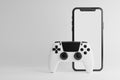 Smartphone Mockup Template White Gamepad Console Background 3D Rendering