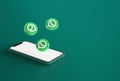 Smartphone mockup with whatsapp icons in realistic 3D rendering. Blank screen template