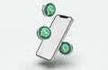 Smartphone mockup with whatsapp icons in realistic 3D rendering. Blank screen template